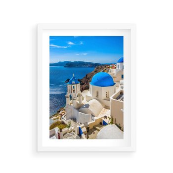 Plakat w ramie 50x70 - Urokliwy widok na Santorini - Santorini, widok - rama biała