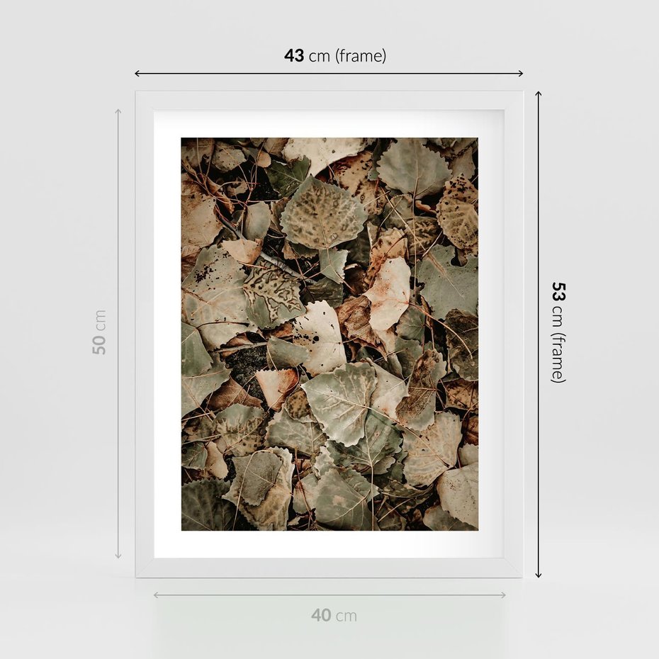 Plakat w ramie 40x50 - Magia Jesiennych Liści - liście, suche liście - rama biała