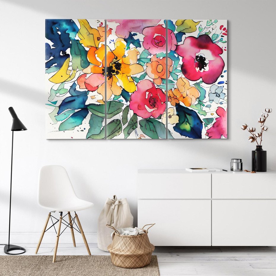 Obraz na płótnie 120x80 - Kwiatowy Impuls Kolorów - abstrakcyjne kolorowe kwiaty, szkic