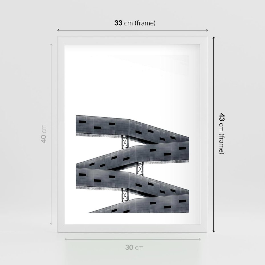 Plakat w ramie 30x40 - Monochromatyczna Sztuka Nowoczesnych Budynków - architektura, nowoczesne formy - rama biała