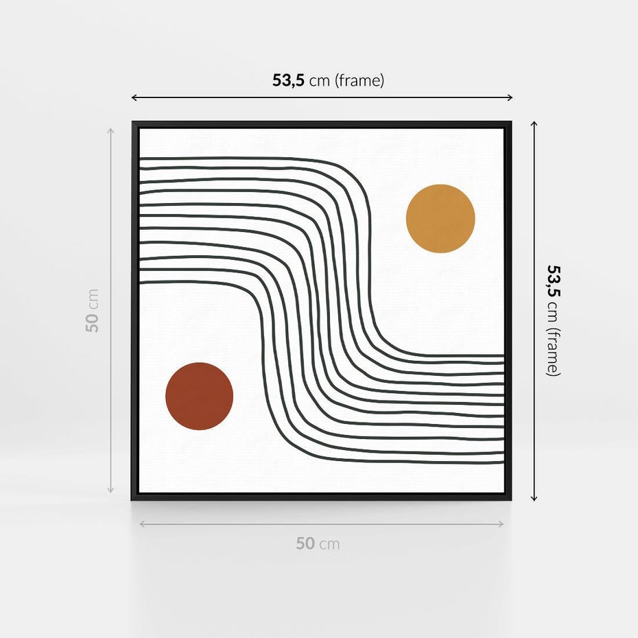 Obraz w ramie 50x50 - Kontury Harmonii - nieregularne linie, koła - rama czarna