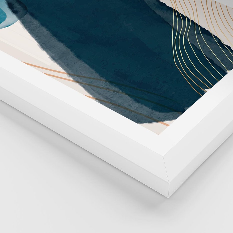 Plakat w ramie 50x70 - Nocne Widzenia - abstrakcyjna granatowa plama, akwarela - rama biała