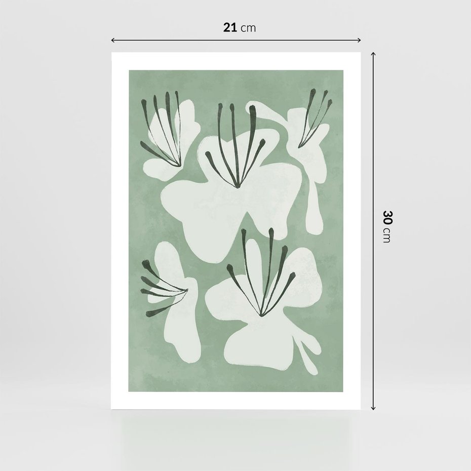 Plakat bez ramy 21x30 - Rozkwitające Ukojenie - zgaszona zieleń, kwiaty