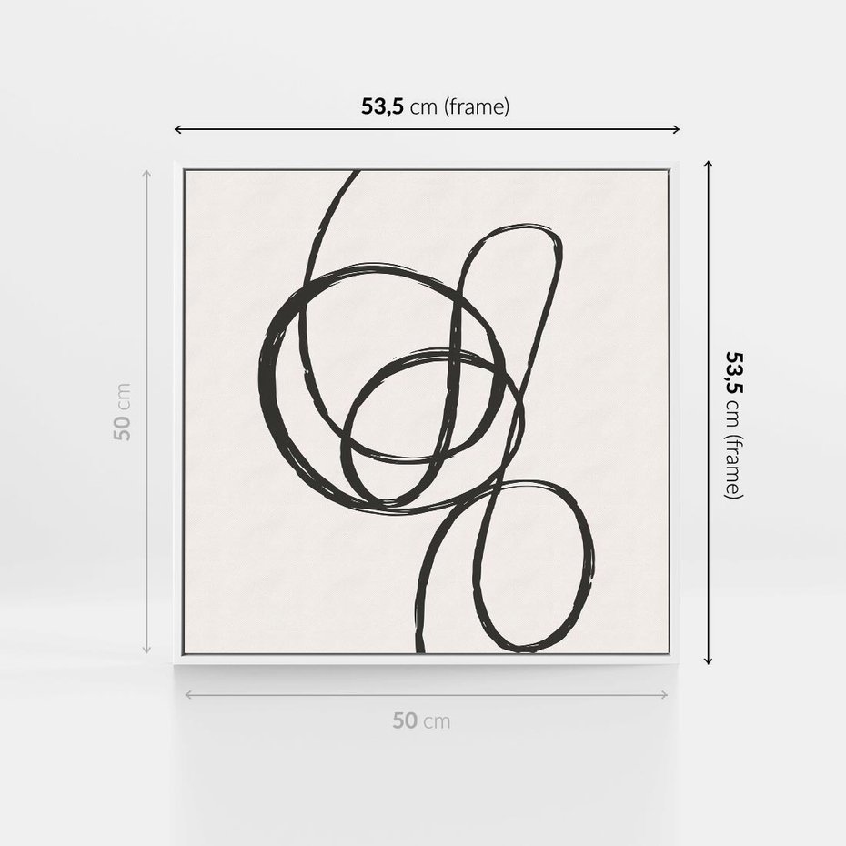 Obraz w ramie 50x50 - Migotliwa Kreatywność - abstrakcyjne szkicowane linie, minimalizm - rama biała