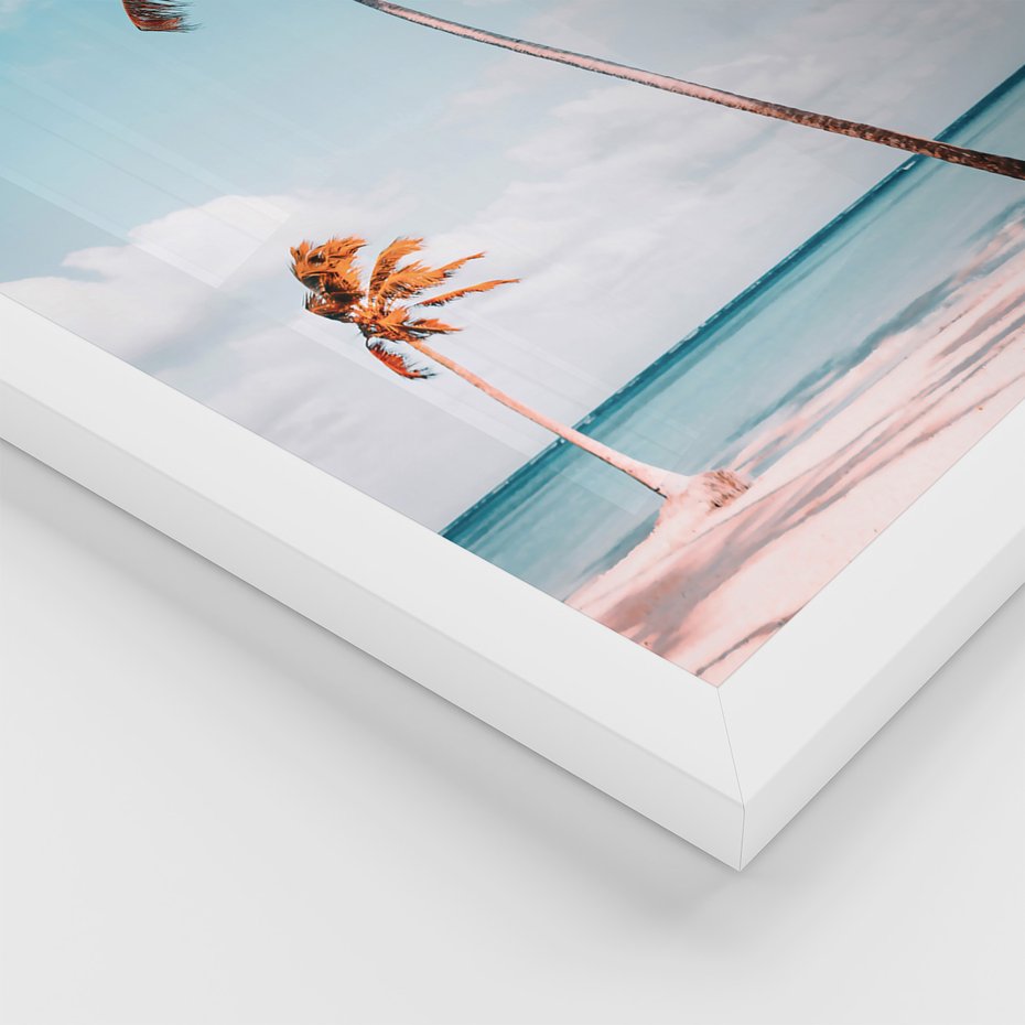 Zestaw obrazy w ramie 50x70 galeria - Palmy, plaża, morze, skały, lato - rama biała