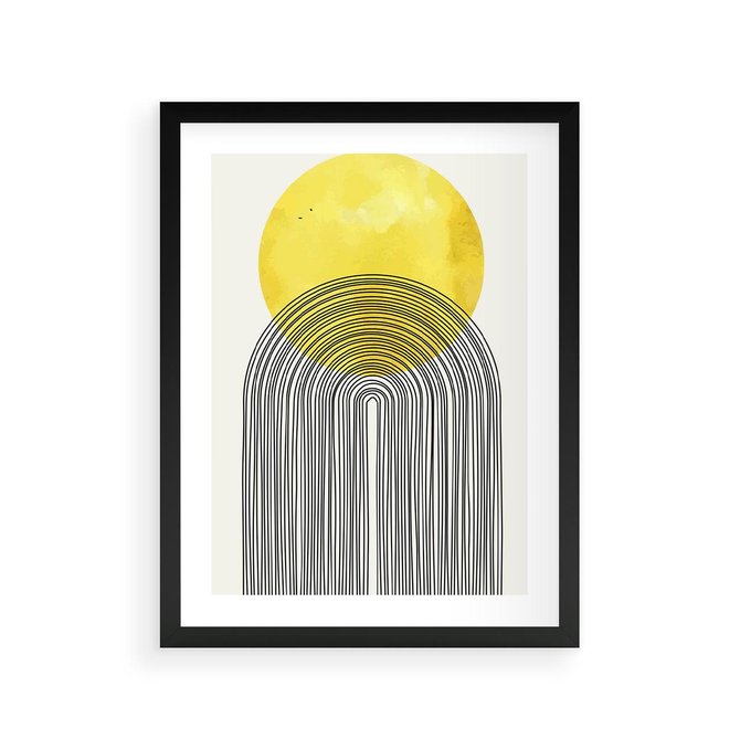 Plakat w ramie 30x40 - Słoneczne Odbicia - geometria, żółte koło - rama czarna