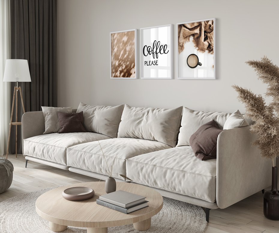 Zestaw obrazy w ramie 40x50 galeria - Kawa, jesień, brąz - rama biała