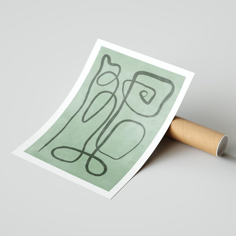 Plakat bez ramy 21x30 - Zielone Wariacje w Liniach - abstrakcyjne zielone linie, skandynawski design