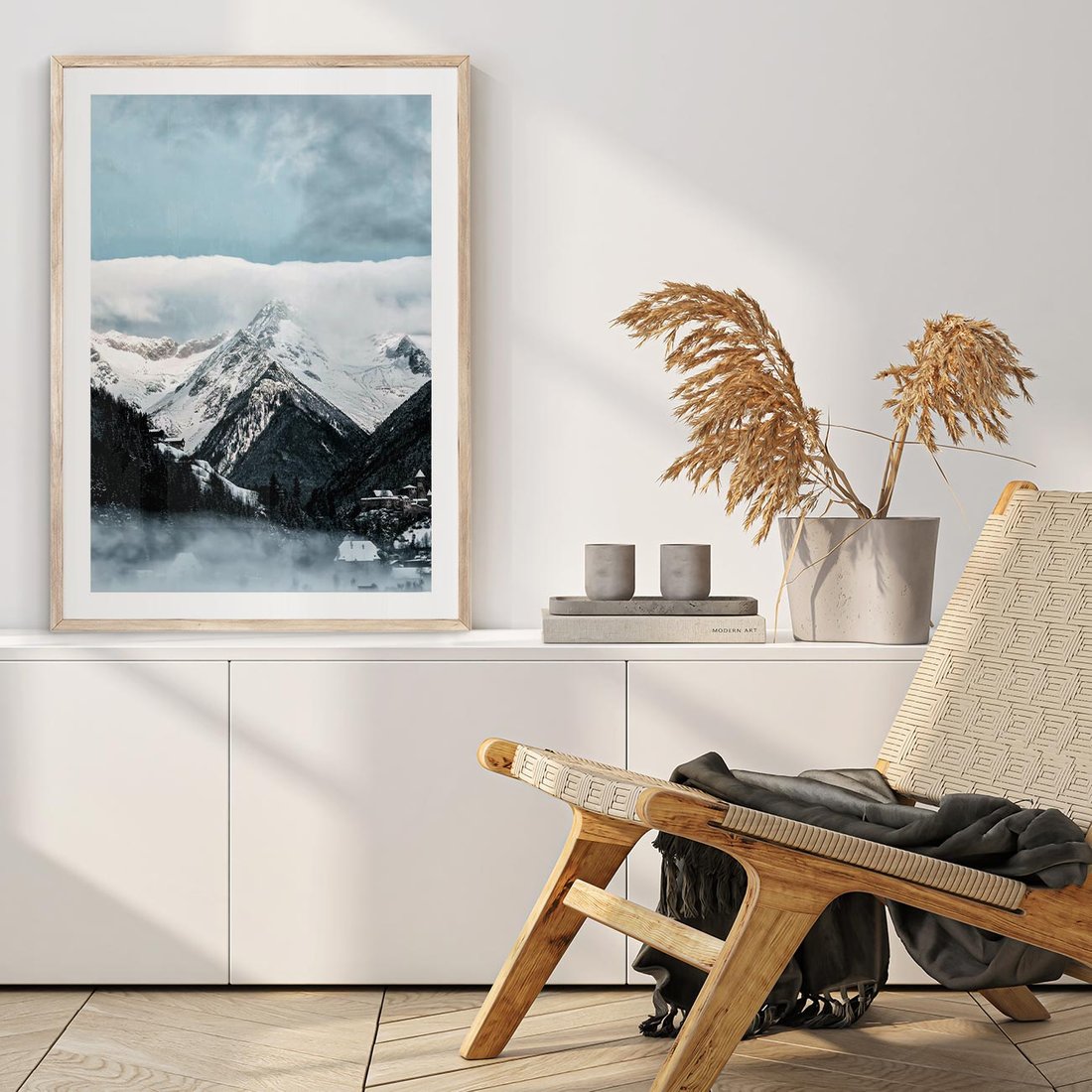 Plakat w ramie 30x40 - Magia Zimy w Górach - góry, śnieg - rama drewno