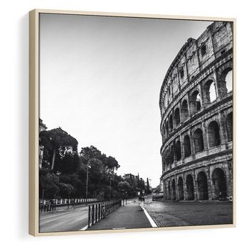 Obraz w ramie 80x80 - Echa Historii - czarno biała fotografia, koloseum - rama drewno