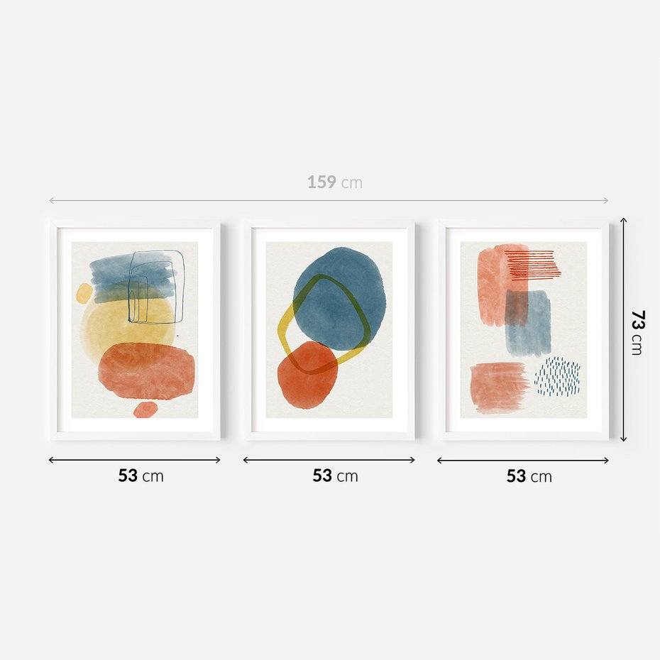 Zestaw obrazy w ramie 50x70 galeria - Geometryczne, plamy, kolorowe - rama biała