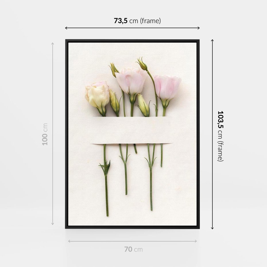 Obraz w ramie 70x100 - Białe kwiatowe uniesienia - białe, kwiaty - rama czarna