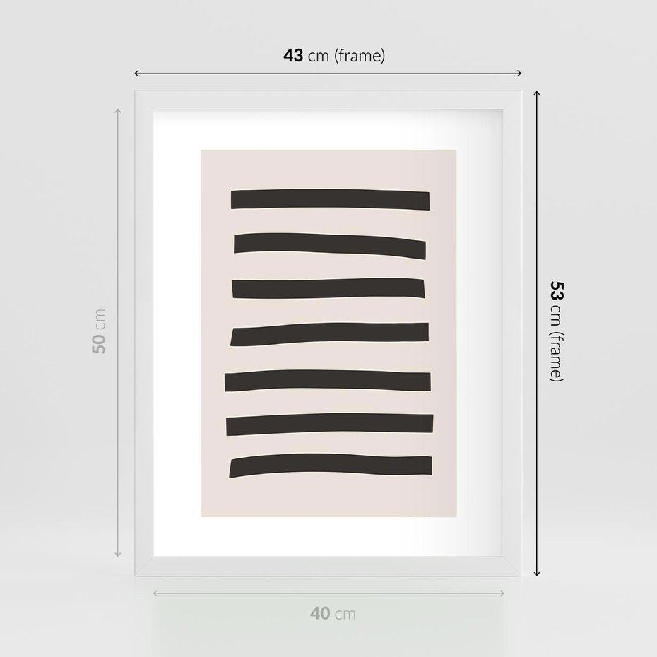 Plakat w ramie 40x50 - Strukturalna Rewolucja Form - minimalizm, czarne pasy - rama biała