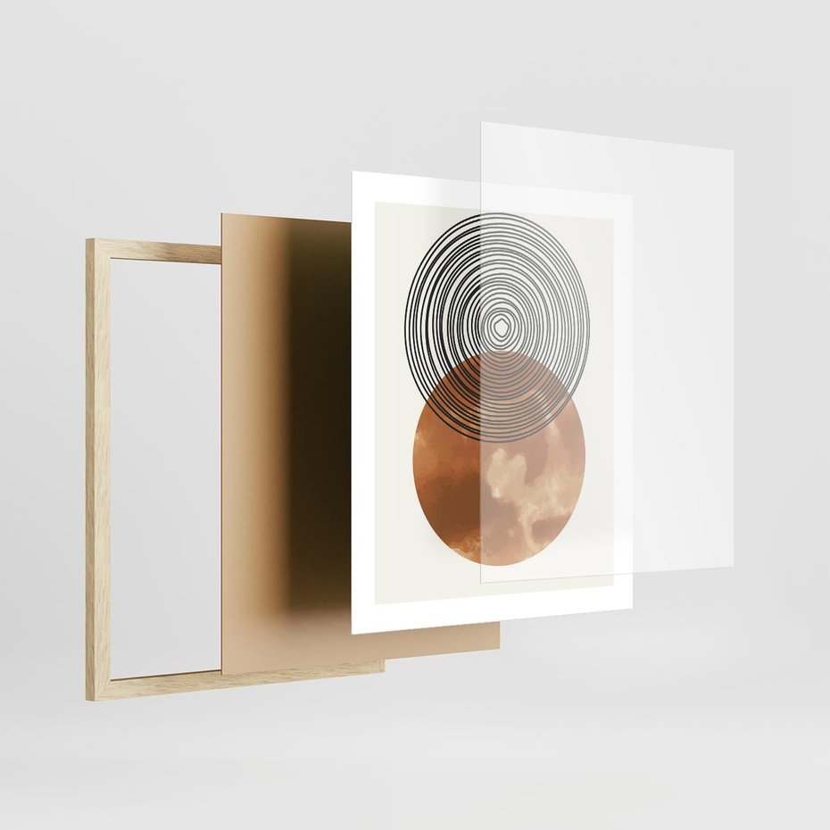 Plakat w ramie 40x50 - Taniec Okręgów - boho obraz, geometria - rama drewno