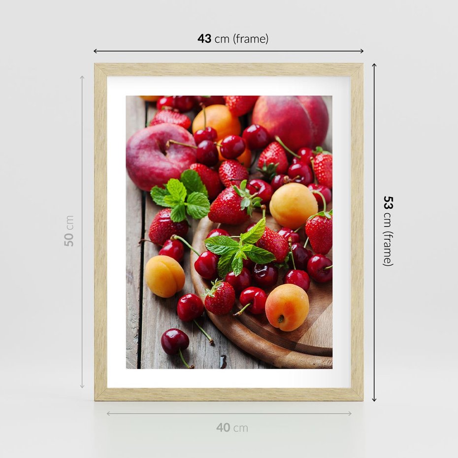 Plakat w ramie 40x50 - Owoce w restauracji artystycznie - owoce, restauracja - rama drewno