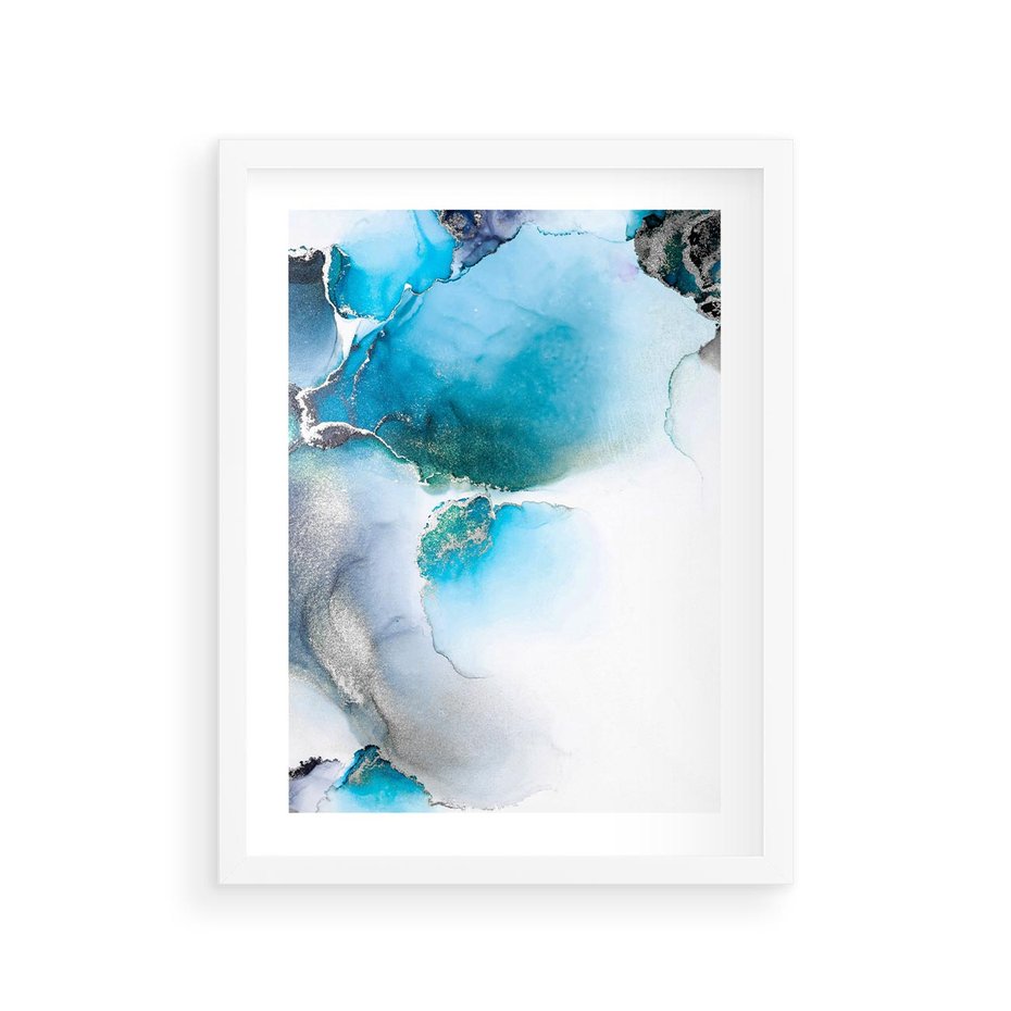 Plakat w ramie 30x40 - Elegancja Marmuru - marmur, błękit - rama biała