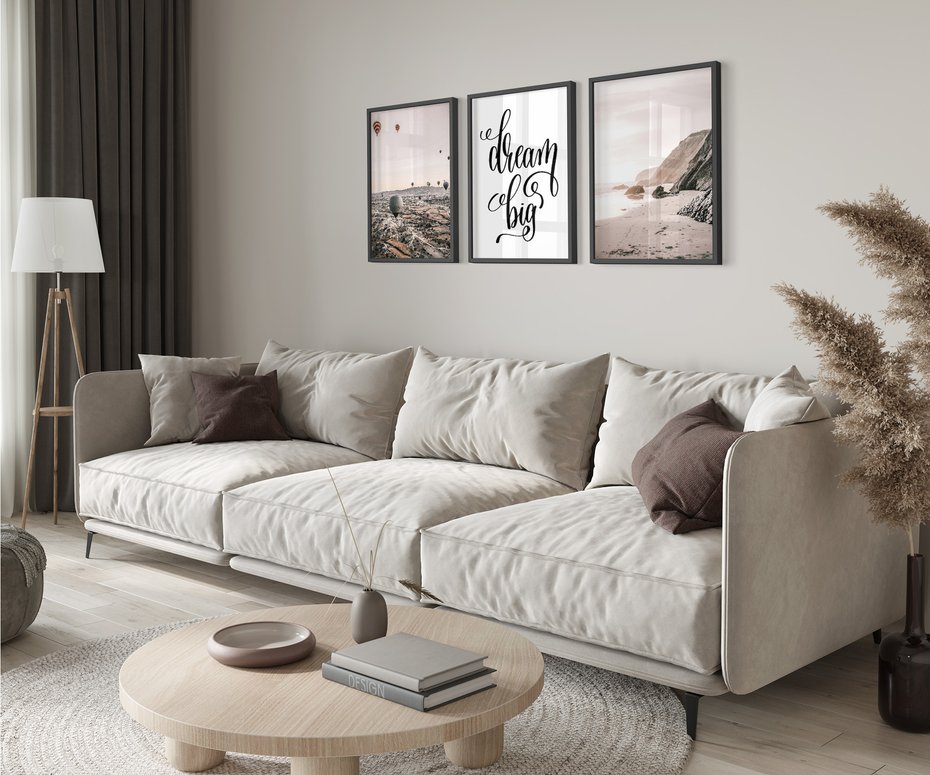 Zestaw obrazy w ramie 40x50 galeria - Dream, big, cytat, napis, balony - rama czarna