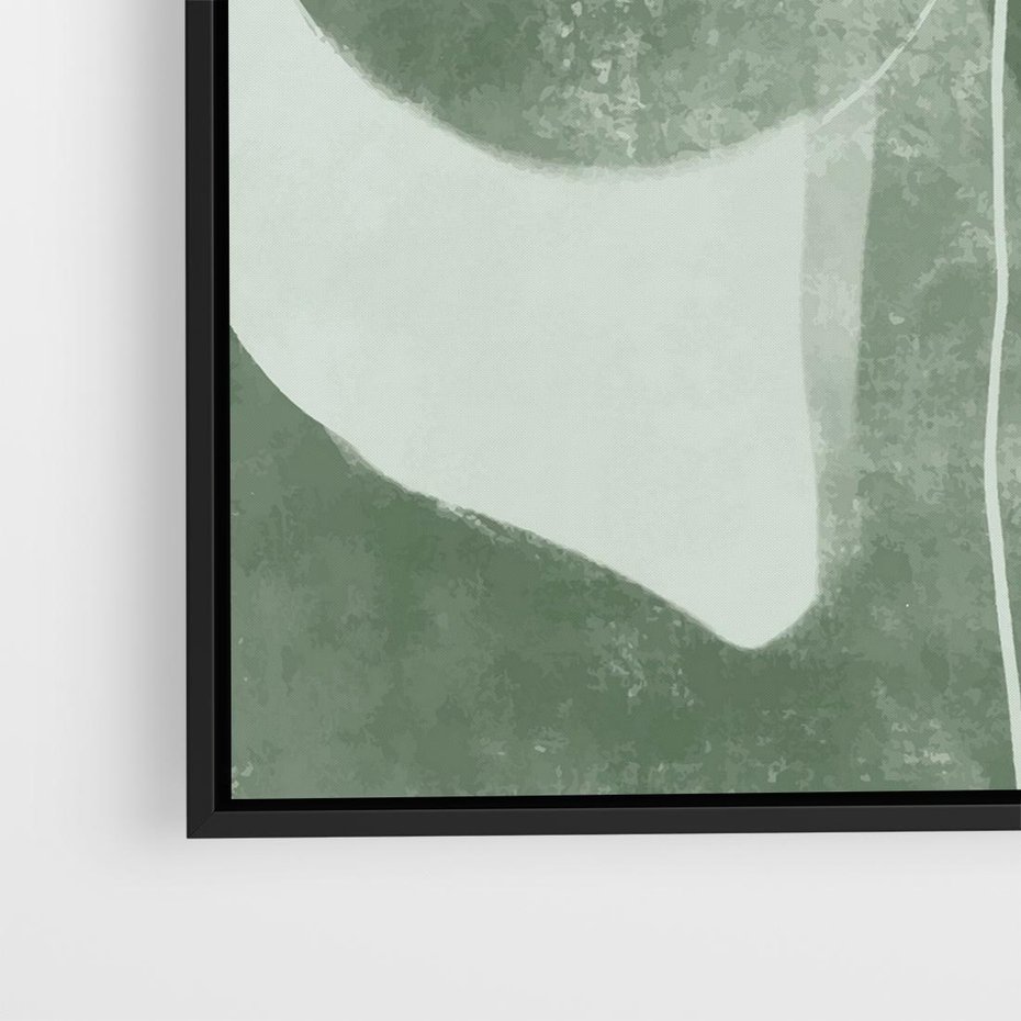 Obraz w ramie 50x50 - Nurtująca Kompozycja Zieleni - abstrakcyjne delikatne zielone linie, podobne do gałęzi kwiatów - rama czarna