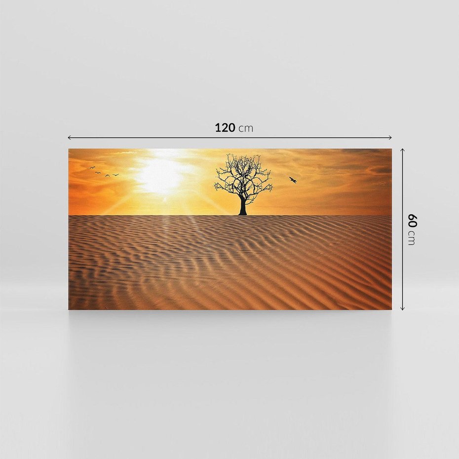 Obraz na płótnie 120x60 - Pustynia - Drzewo i słońce - pustynia, drzewo