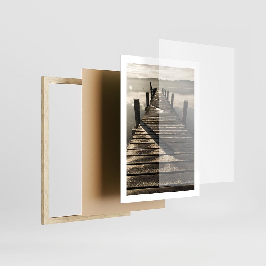 Plakat w ramie 50x70 - Pomost nad jeziorem - pomost, jezioro - rama drewno