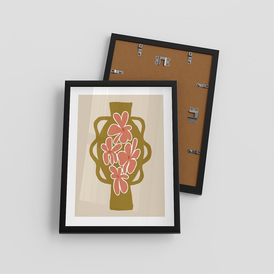 Plakat w ramie 30x40 - Rozbijające Formy - abstrakcyjny plakat, kwiaty na wazonie - rama czarna
