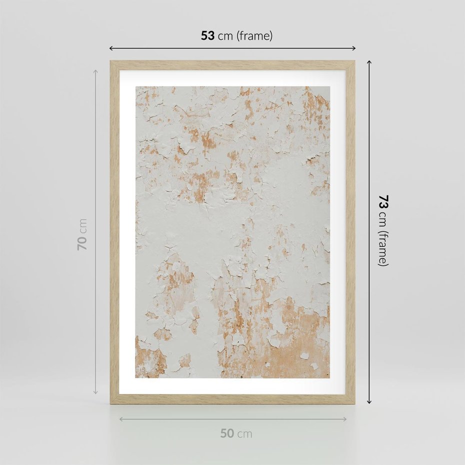 Plakat w ramie 50x70 - Beżowa Ściana z Łuszczącą Się Farbą - stara ściana, beżowa - rama drewno