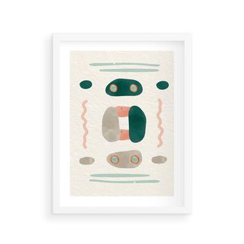 Plakat w ramie 50x70 - Tańczące Kształty Natury - przypadkowe abstrakcyjne wzory, pomarańczowy i zielony - rama biała