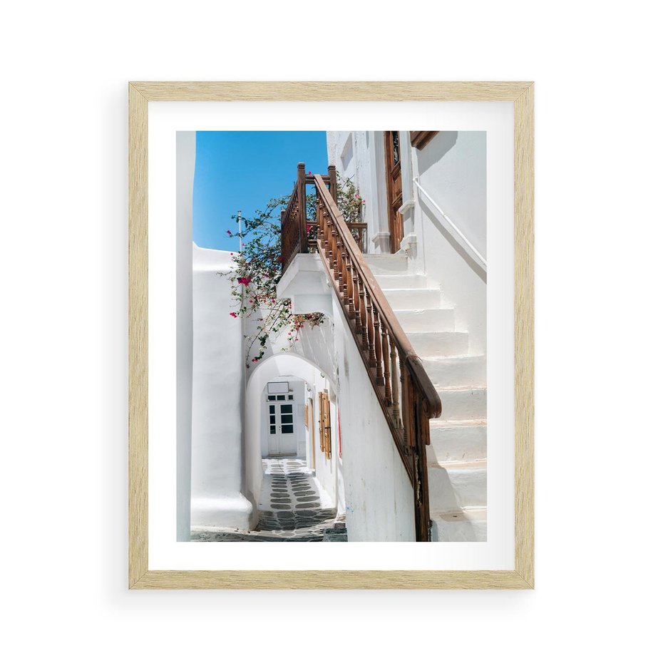 Plakat w ramie 40x50 - Schody Uliczką W dół - schody, uliczka - rama drewno