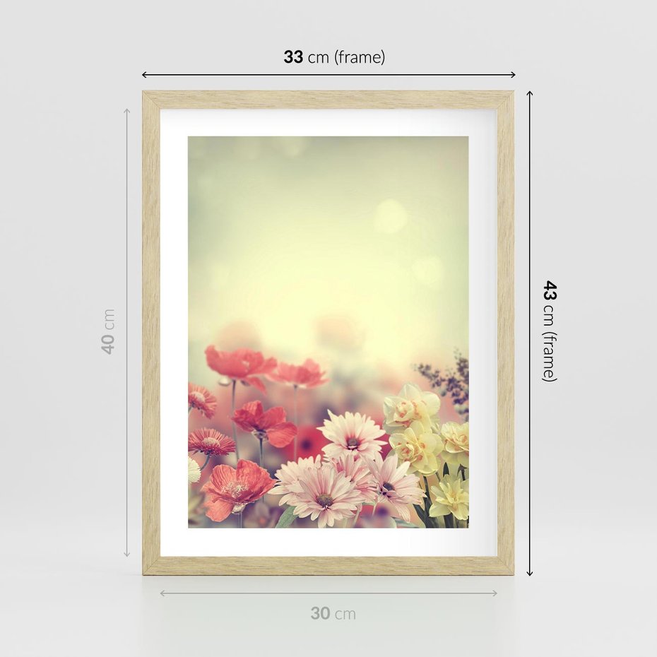 Plakat w ramie 30x40 - Delikatne kwiaty pastelowe - kwiaty, pastelowe - rama drewno