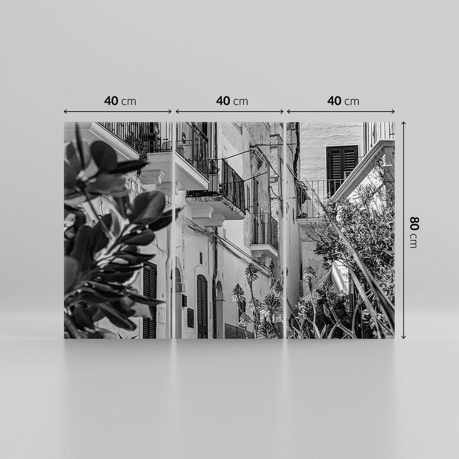 Obraz na płótnie 120x80 - Nadmorska Uliczka - czarno białe zdjecie, uliczka w nadmorskim mieście