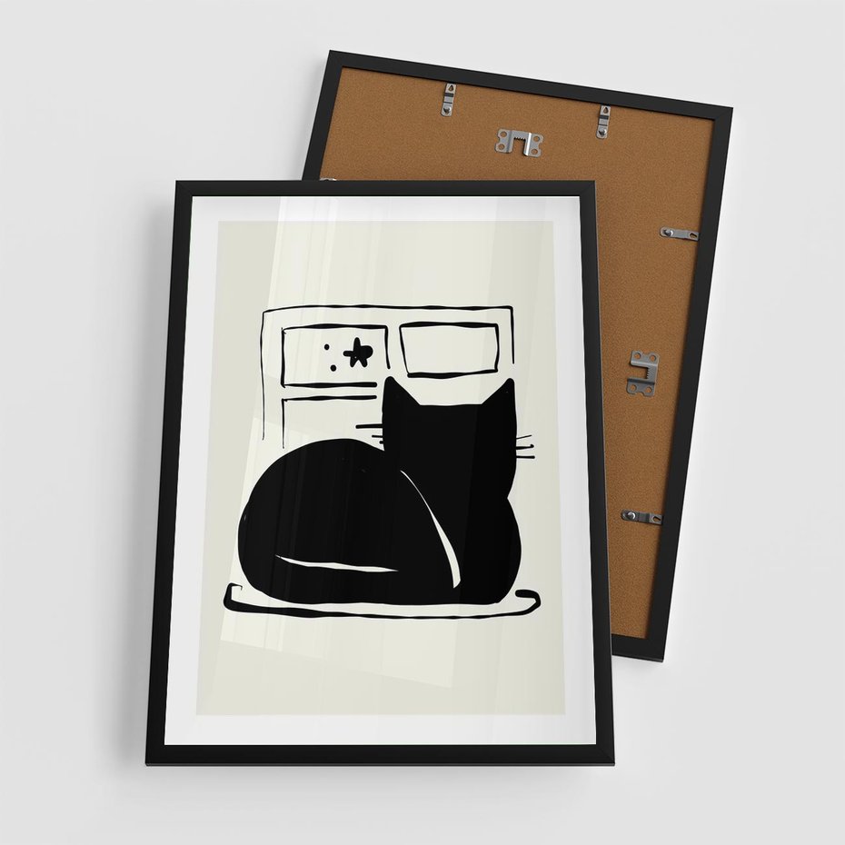 Plakat w ramie 50x70 - Czarny Kot: Prosta Elegancja - grafika, minimalizm - rama czarna