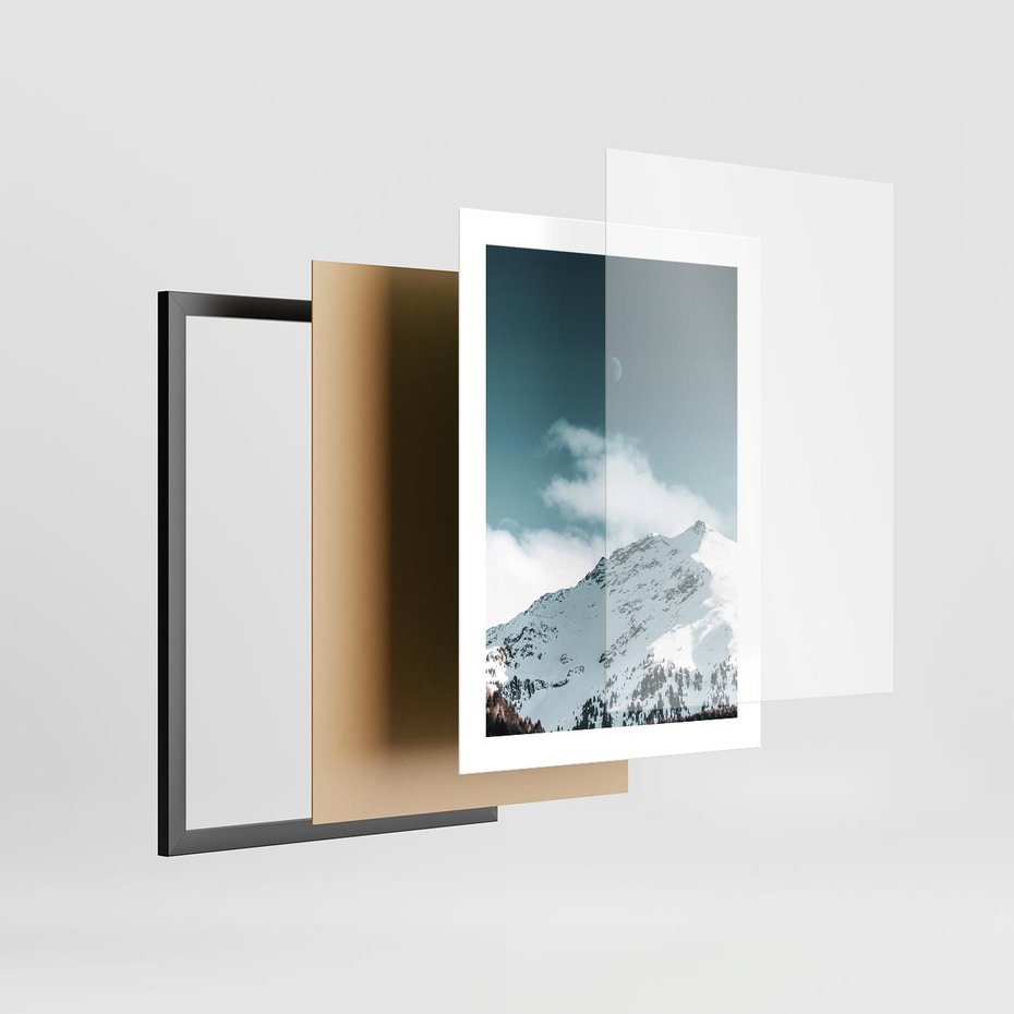 Plakat w ramie 30x40 - Nocna Magia w Górach - fotografia, śnieg - rama czarna