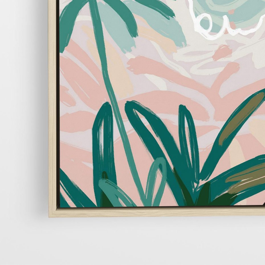 Obraz w ramie 80x80 - Rajski Stan - pastelowy krajobraz, nowoczesny plakat - rama drewno