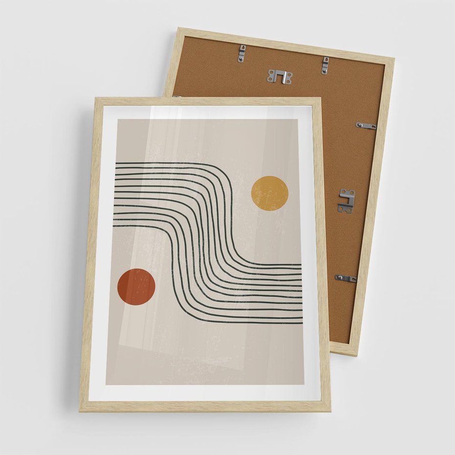 Plakat w ramie 50x70 - Czysta Refleksja - abstrakcyjna sztuka, boho kształty - rama drewno