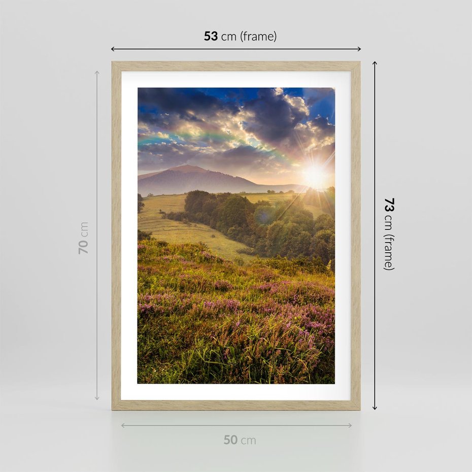 Plakat w ramie 50x70 - Pejzaż na łące - pejzaż, łąka - rama drewno