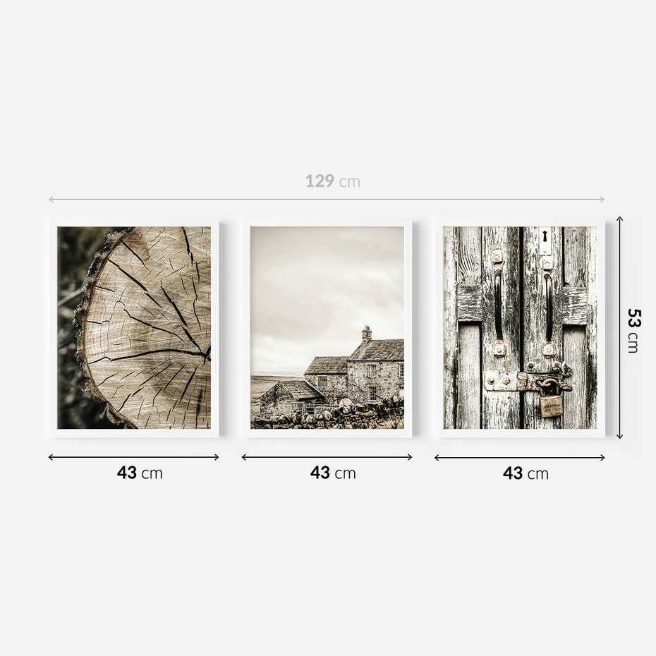 Zestaw obrazy w ramie 40x50 galeria - Stare, klimatyczne, domki, kłódka - rama biała
