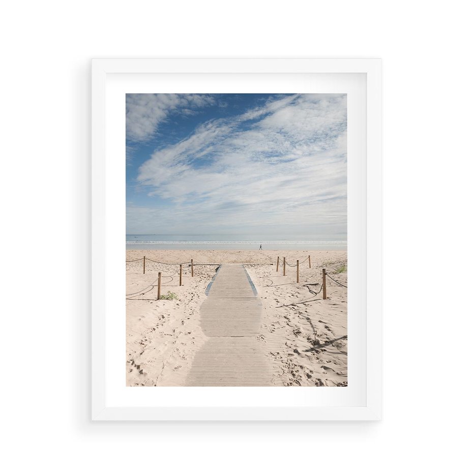 Plakat w ramie 40x50 - Ścieżka na plaży - plaża, ścieżka - rama biała