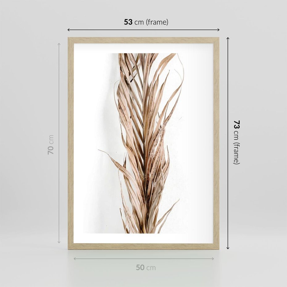 Plakat w ramie 50x70 - Minimalizm Palmowy: Sucha Uroda - sucha palma, minimalizm - rama drewno