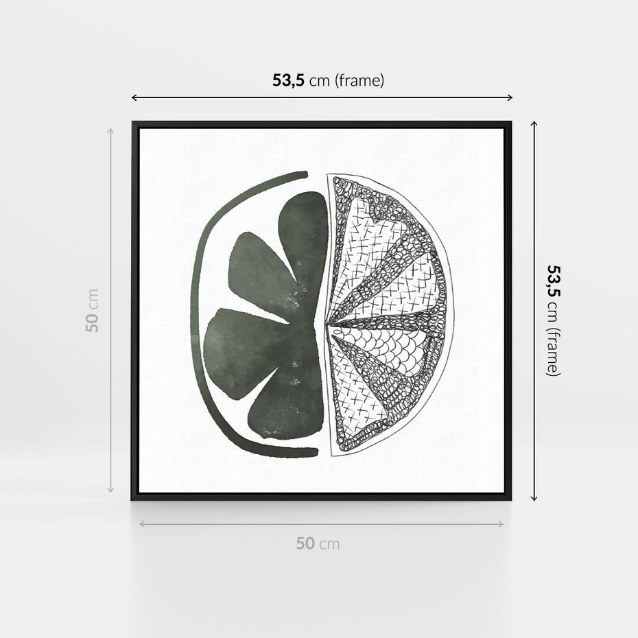 Obraz w ramie 50x50 - Cytrynowe Echo - minimalistyczny plakat, cytryna - rama czarna