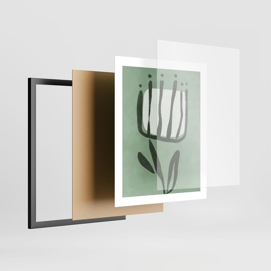 Plakat w ramie 40x50 - Objęcia Zieleni - zielona abstrakcja, zgaszona zieleń - rama czarna