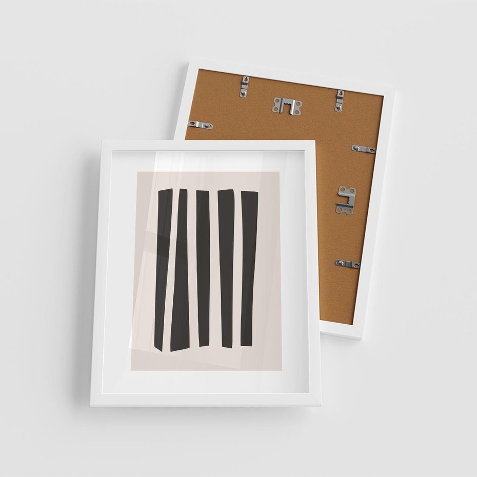 Plakat w ramie 40x50 - Migotliwa Transformacja Form - minimalizm, czarne pasy - rama biała