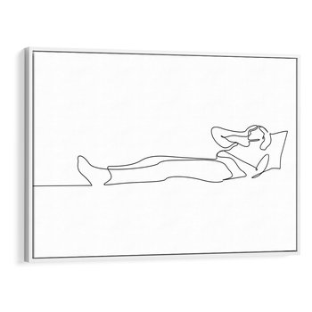 Obraz w ramie 120x80 - Postać na Łóżku - one line art, szkic - rama biała