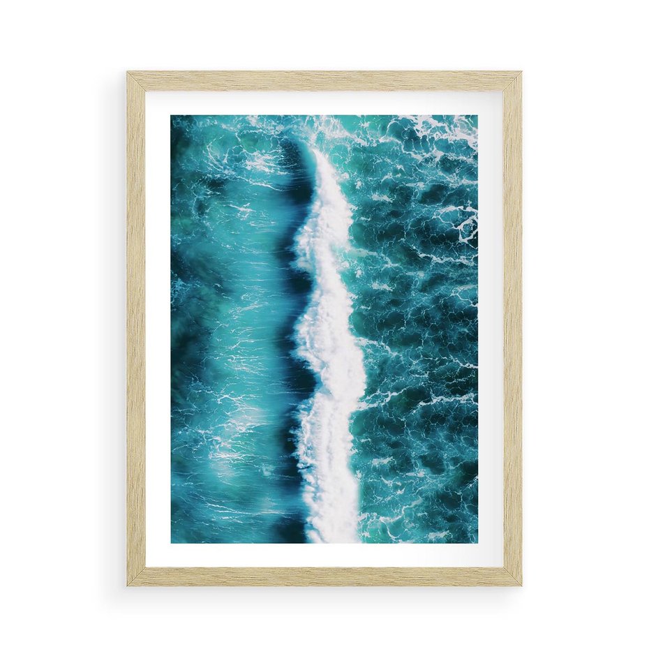 Plakat w ramie 50x70 - Błękitna Siła Oceanu - fale, ocean - rama drewno