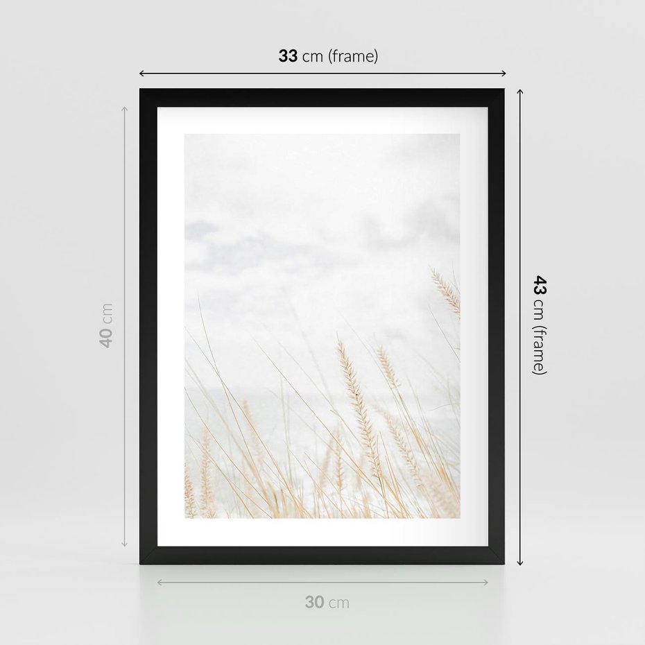 Plakat w ramie 30x40 - Jasna Delikatność: Fotografia Suchych Traw - suche trawy, jasna fotografia - rama czarna