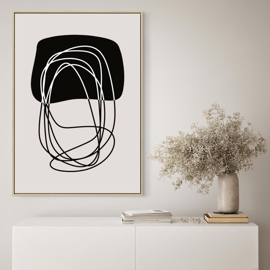 Obraz w ramie 50x70 - Strukturalne Kontrasty - abstrakcyjne szkicowane linie, minimalizm - rama drewno