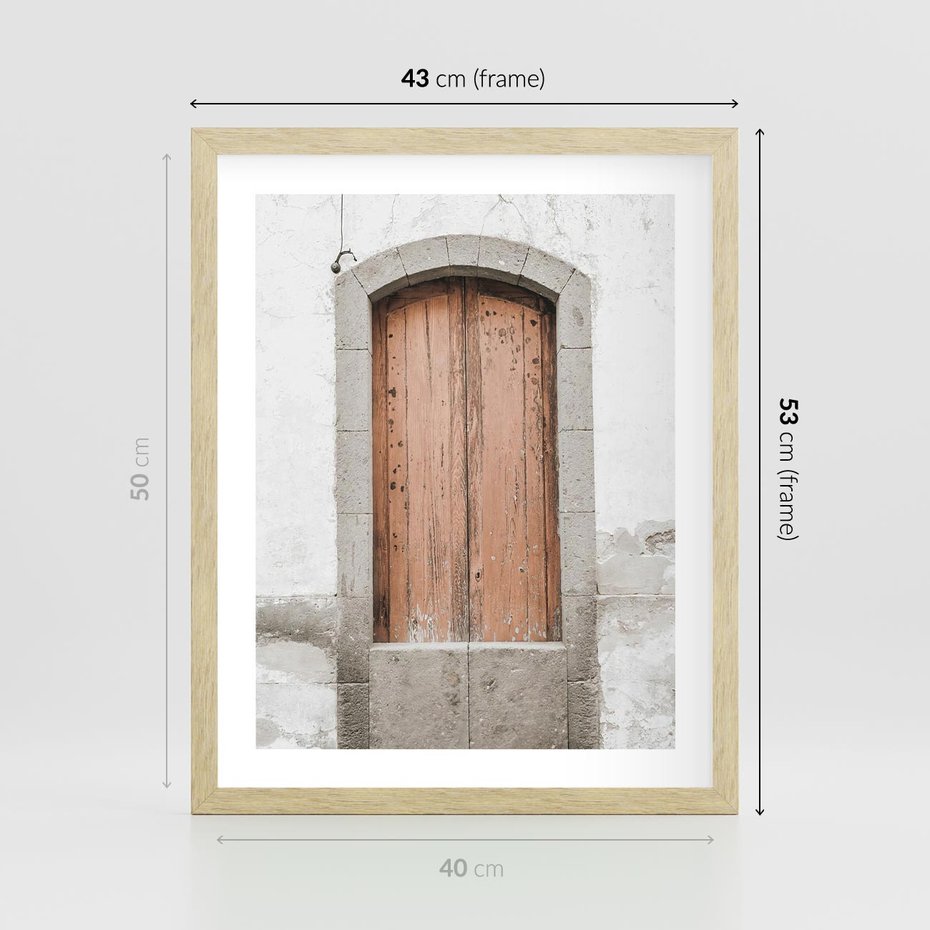 Plakat w ramie 40x50 - Śródziemnomorskie Drzwi Czasu - fotografia starych drzwi, śródziemnomorska architektura - rama drewno