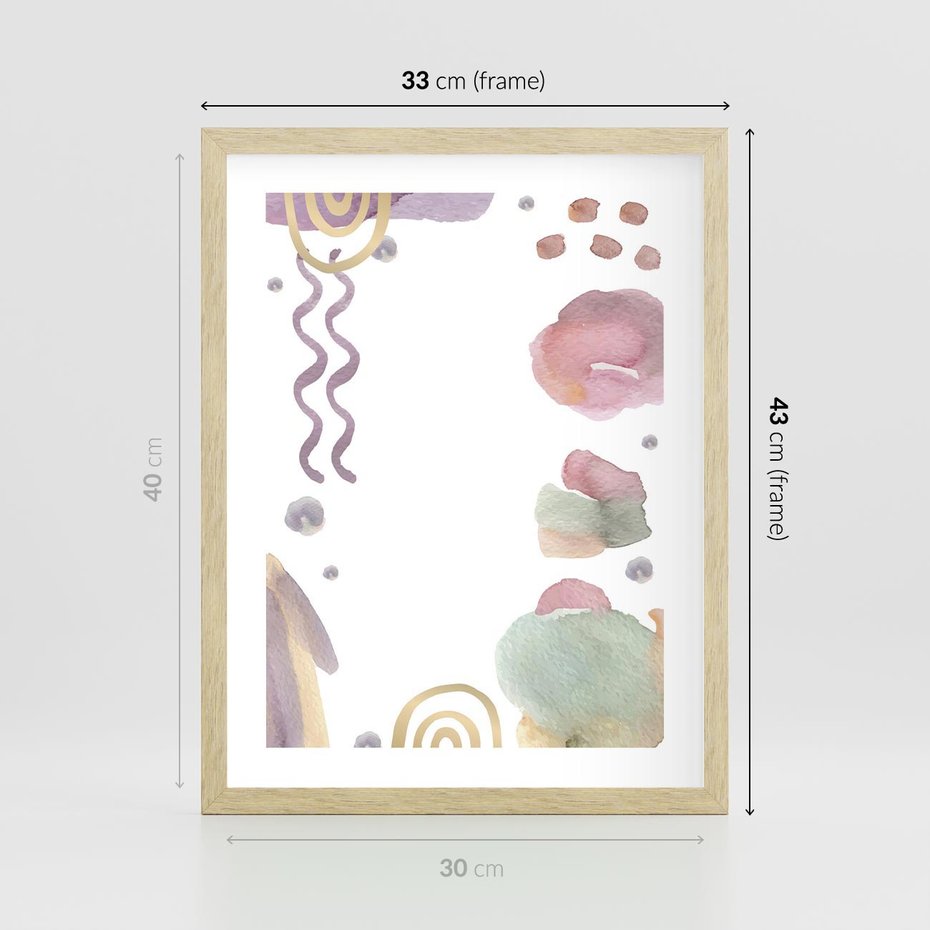 Plakat w ramie 30x40 - Pastelowe Wnętrza Emocji - abstrakcyjny palakt, akwarelowe plamy - rama drewno