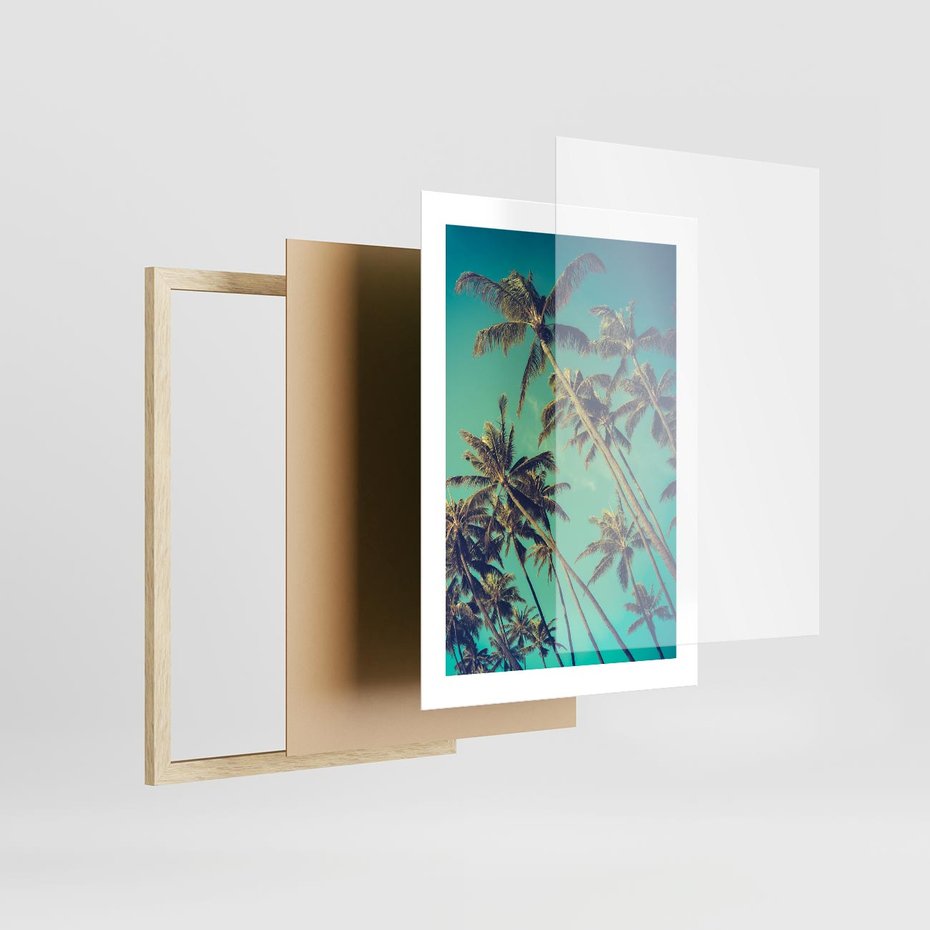 Plakat w ramie 30x40 - Tropikalne palmy w krainie słonecznych wakacji - palmy, tropiki - rama drewno