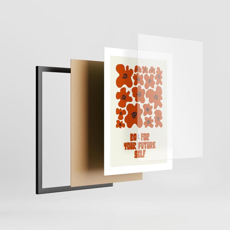 Plakat w ramie 30x40 - Taniec Kolorowych Promieni - self care, kompozycja kwiaty - rama czarna