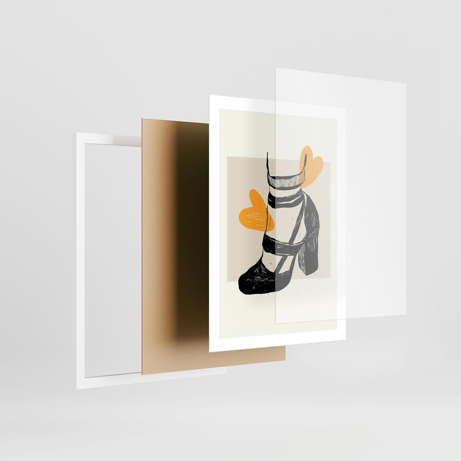 Plakat w ramie 50x70 - Elegancja w Szkicu: Stopa w Bucie na Obcasie - grafika, czarny szkic - rama biała